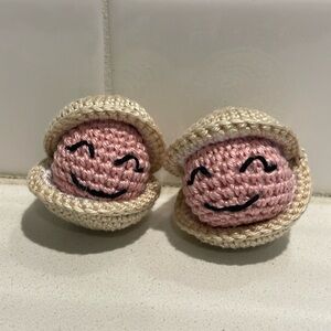 Handcrafted Happy Clam Set of Two Figure Decor Amigurui Crochet Sea Ocean Shell